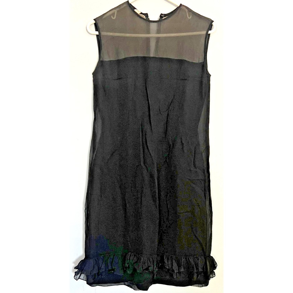 Vintage Blk. Sheer Yoke Ruffle Hem Cocktail Chiffon Dress Women 9 Union Made 60s